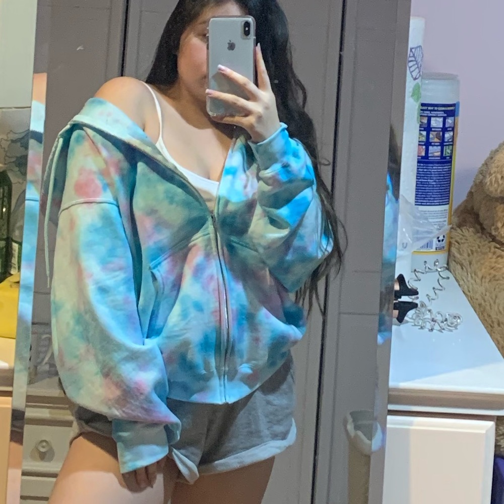 Custom zip up hoodie in the color Pink aqua